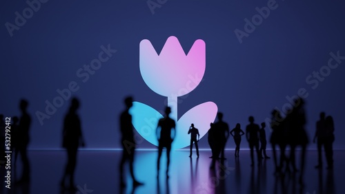 3d rendering people in front of symbol of makro or tulip on background