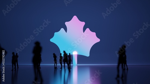 3d rendering people in front of symbol of maple leaf on background