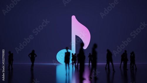Foto 3d rendering people in front of symbol of musical note on background