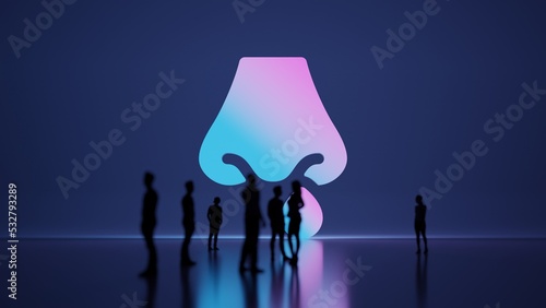 3d rendering people in front of symbol of nose on background photo