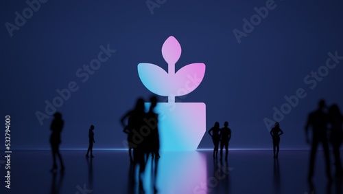 3d rendering people in front of symbol of plant on background