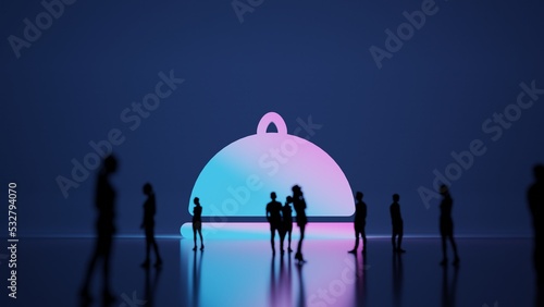 3d rendering people in front of symbol of platter on background
