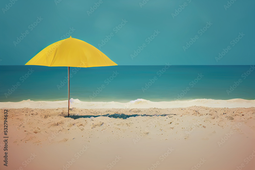 Beach sky sea vacation yellow umbrella, illustration