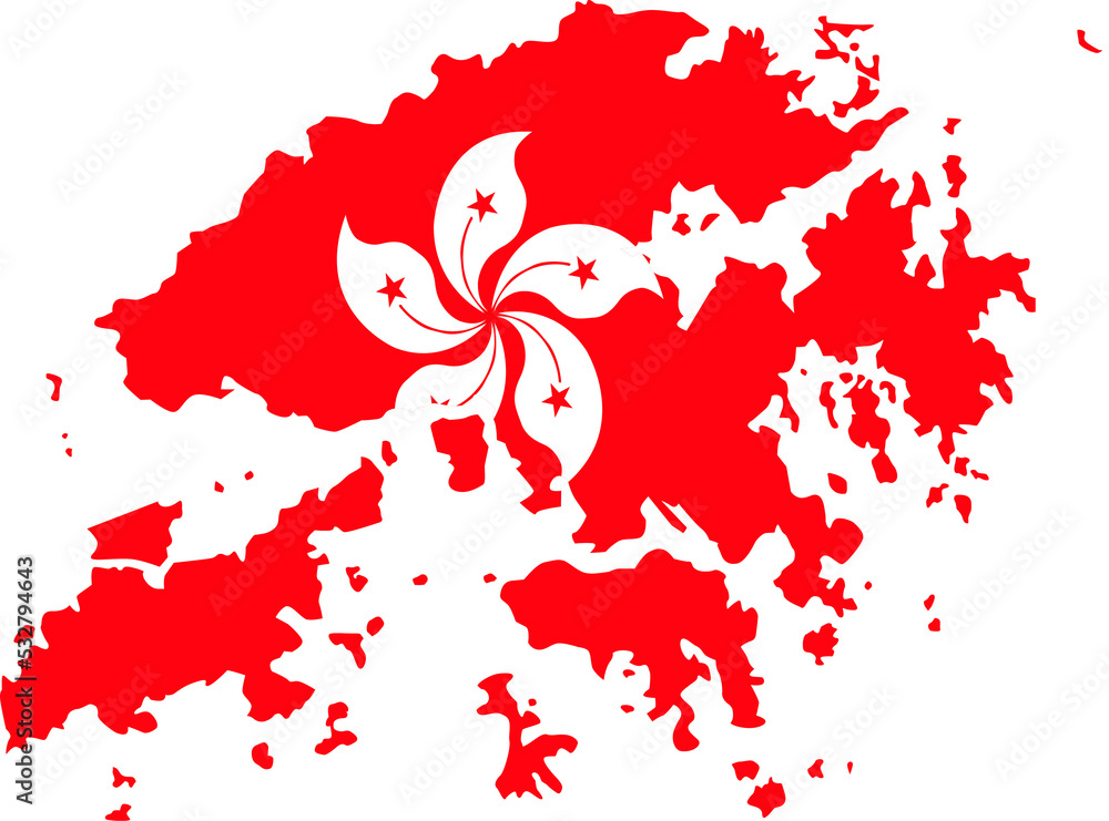 Hong Kong map city color of country flag. Hong Kong map city color of country flag.