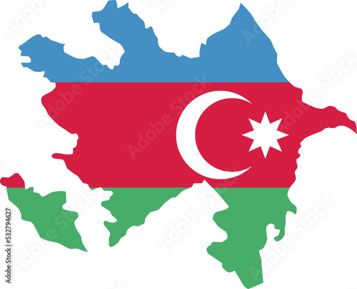 Azerbaijan map city color of country flag.