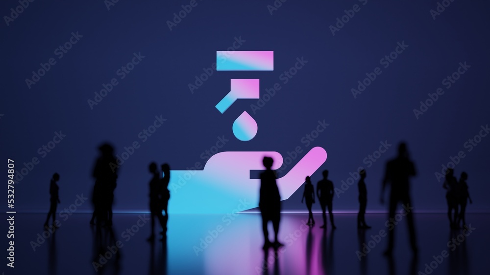 Fototapeta premium 3d rendering people in front of symbol of sanitizer with hand on background