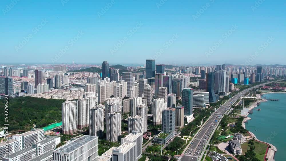 Aerial photography of modern buildings skyline on the west coast of Qingdao Aerial photography of modern buildings skyline on the west coast of Qingdao