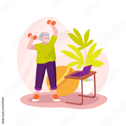 Online workout for seniors isolated cartoon vector illustration.
