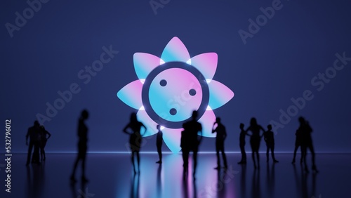 3d rendering people in front of symbol of sunflower on background