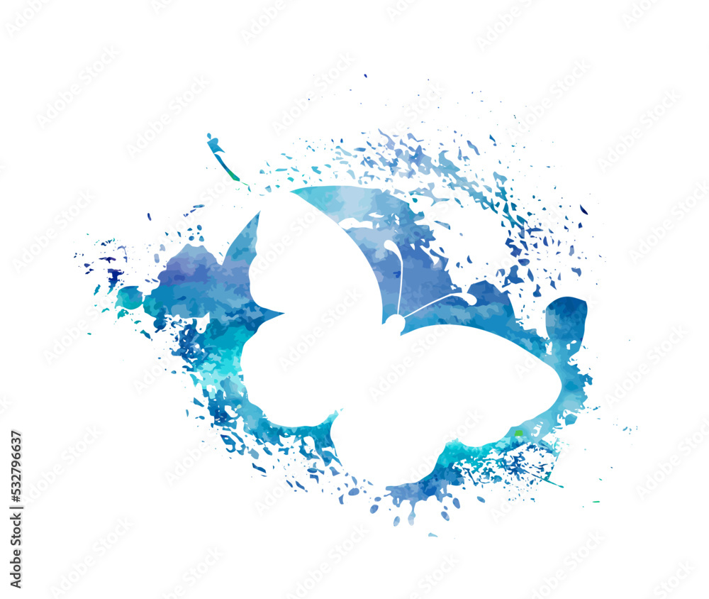Blue blob and butterfly. Vector illustration. Abstract grunge decoration. Vector illustration.