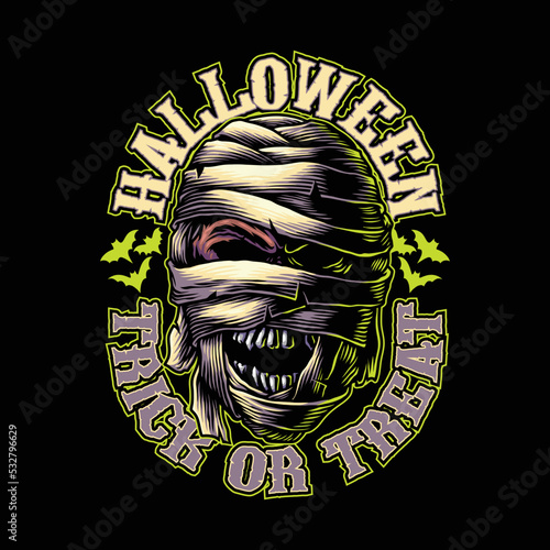Halloween Mummy Head Illustration Design (ID: 532796629)