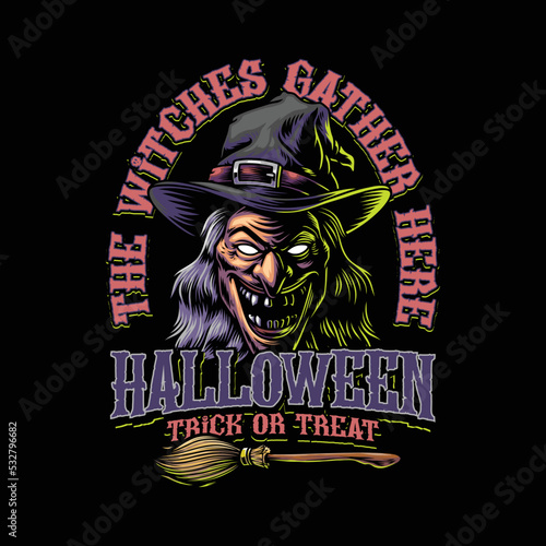 Halloween Witch Head Illustration Design (ID: 532796682)