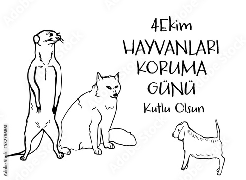 4 Ekim Hayvanları Koruma Günü Kutlu Olsun text. Translation: Happy 4 October World Animal Day. Beautiful vector design can be used as social media post, website banner, poster, brochure, greeting card