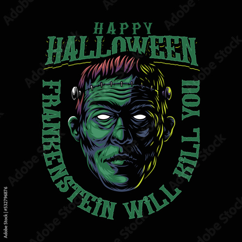 Halloween Frankenstein Head Illustration Design (ID: 532796876)