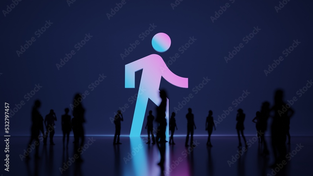 3d rendering people in front of symbol of walk on background