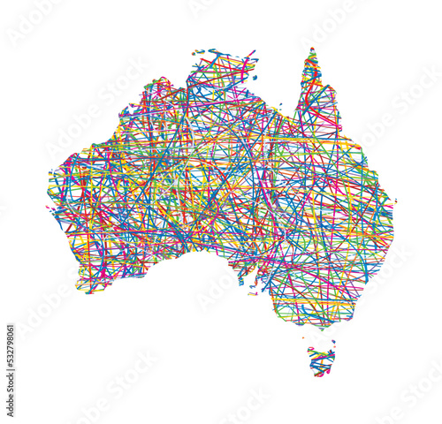vector illustration of multicolored abstract striped map of Australia