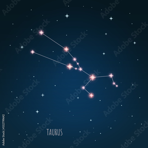 Illustration Taurus constellation, astronomical, dark blue starry sky, starlight, cosmos.