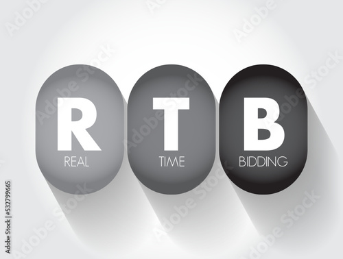 RTB Real-Time Bidding - process in which digital advertising inventory is bought and sold, acronym text concept background