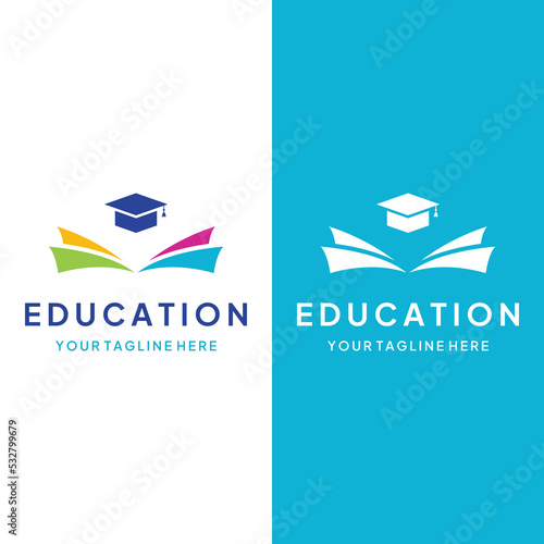Creative student education logo template design with hat, book, pencil or pen sign.Inspired by graduating students.Logos for universities, colleges of education and schools.