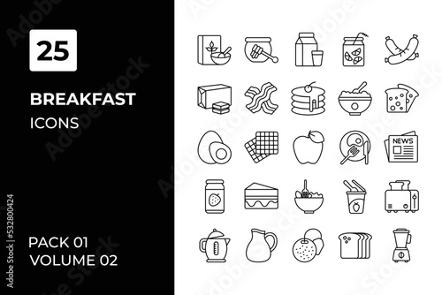 Breakfast icons collection. Set vector line with elements for mobile concepts and web apps. Collection modern icons.