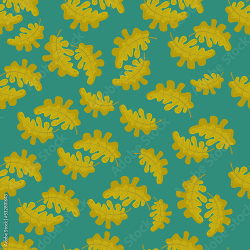 Autumn seamless pattern with cozy pumpkins and seasonal elements on a green background.Hand drawn autumn pumpkins. Texture for scrapbooking  wrapping paper  invitations.