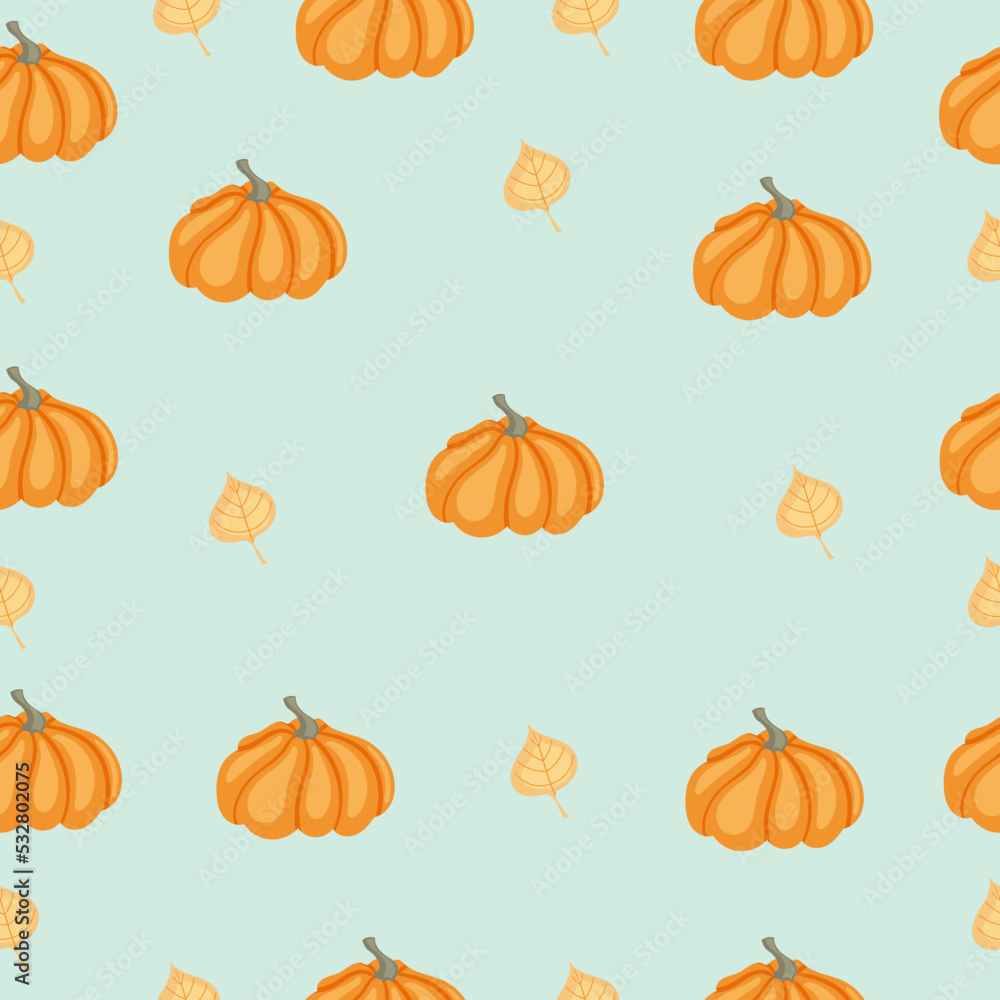 Autumn seamless pattern with cozy pumpkins and seasonal elements on a blue background.Hand drawn autumn pumpkins. Texture for scrapbooking, wrapping paper, invitations. Autumn seamless pattern with cozy pumpkins and seasonal elements on a blue background.Hand drawn autumn pumpkins. Texture for scrapbooking, wrapping paper, invitations.