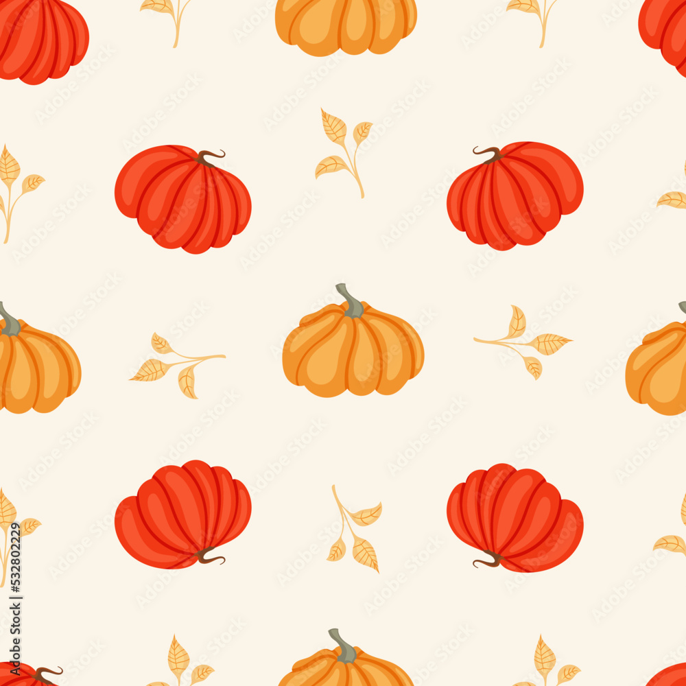 Autumn seamless pattern with cozy pumpkins and seasonal elements on white background.Hand drawn autumn pumpkins. Texture for scrapbooking, wrapping paper, invitations. Autumn seamless pattern with cozy pumpkins and seasonal elements on white background.Hand drawn autumn pumpkins. Texture for scrapbooking, wrapping paper, invitations.