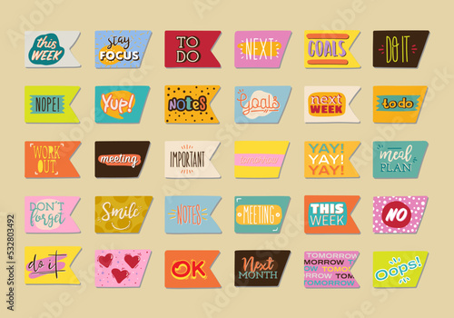 Set of Digital Hand Drawing Cute Planner Sticker for Scrapbooks and Printable Stuff