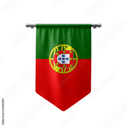 Portugal Waving Flag, 3d Flag hanging illustration, Portugal National Flag with a white isolated background