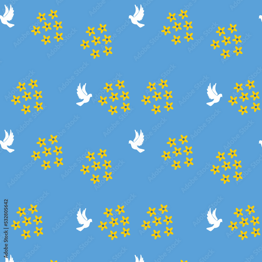 seamless pattern with flowers and doves