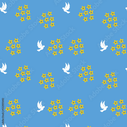 seamless pattern with flowers and doves