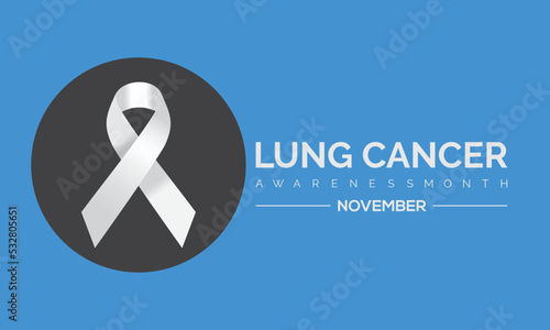 Banner with Lung Cancer awareness month in November white ribbon  with rectangle and circle logo vector.