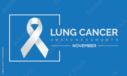 Banner with Lung Cancer awareness month in November white ribbon  with rectangle and circle logo vector.