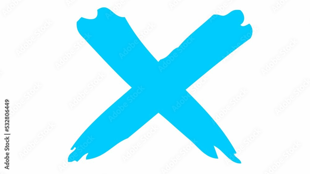 Animated hand drawn blue cross appears. Concept of prohibition. Illustration isolated on white background. Animated hand drawn blue cross appears. Concept of prohibition. Illustration isolated on white background.