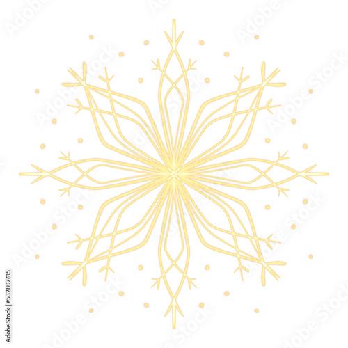 Gold hand drawn Snowflake for Christmas design.  Winter Holidays isolated elements