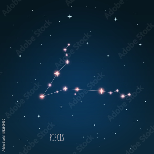 Vector Constellation Pisces - Illustration of the 88 modern constellation. Zodiac sign vector illustration.