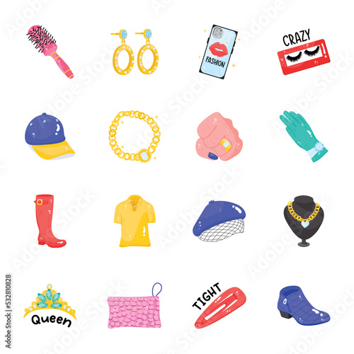Slika na platnu Collection of Jewelry and Fashion Equipment Flat Sticker Icons