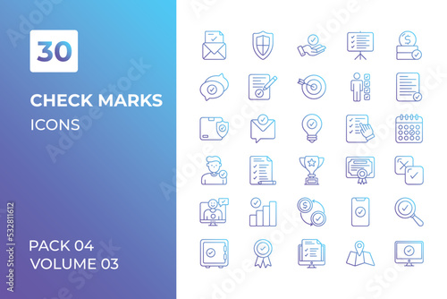 Check mark icons collection. Set vector line with elements for mobile concepts and web apps. Collection modern icons.