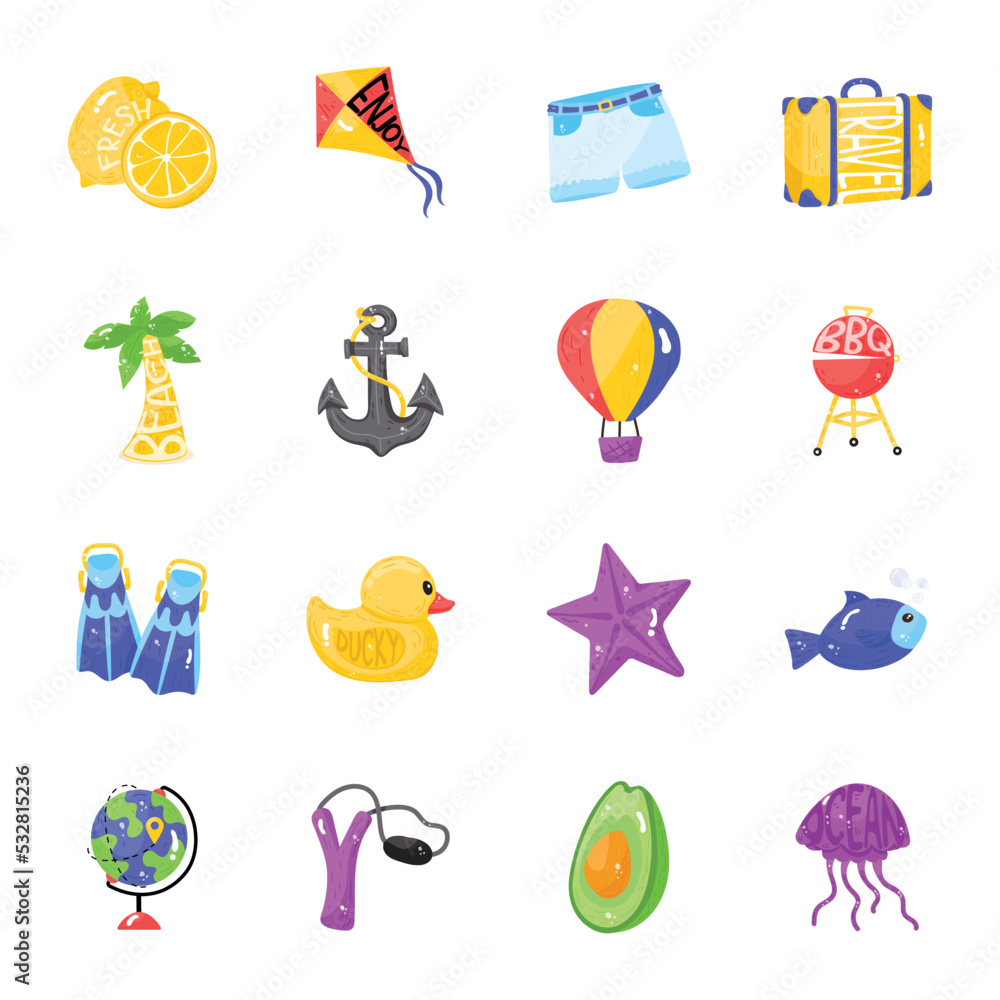 Set of Beach Flat Sticker Icons
Set of Beach Flat Sticker Icons