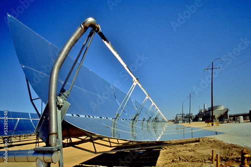 Photography A Parabolic trough concentrate sunlight onto a receiver tube filled with liquid to temperatures between 500-700 K