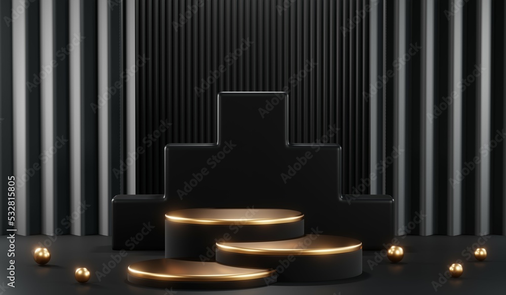 3D rendering of blank product background for cream cosmetics Modern black podium background 3D rendering of blank product background for cream cosmetics Modern black podium background