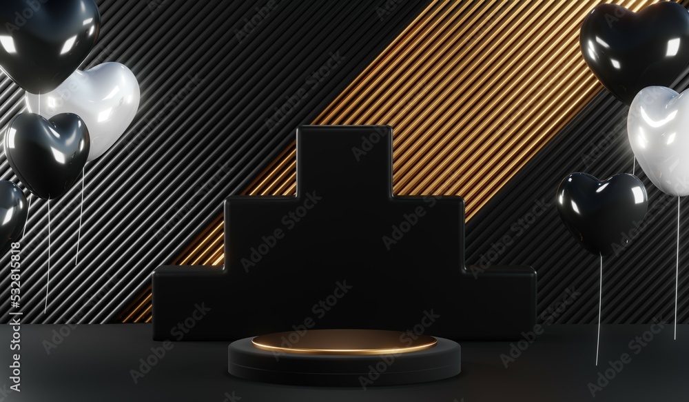 3D rendering of blank product background for cream cosmetics Modern black podium background 3D rendering of blank product background for cream cosmetics Modern black podium background