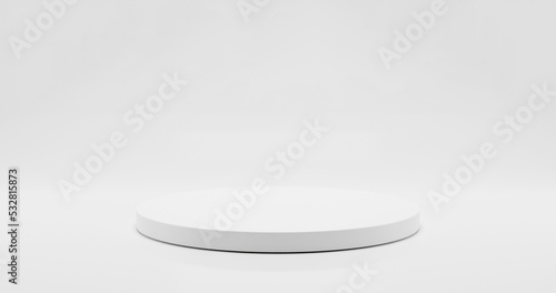 White circular podium on white background with blank space. 3d rendering