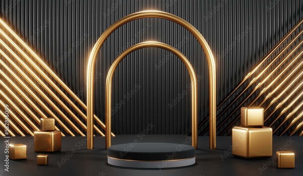 3D rendering of blank product background for cream cosmetics Modern black podium background 3D rendering of blank product background for cream cosmetics Modern black podium background