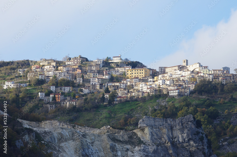 The village of Civitaluparella perched on a ridge of rock is located in the province of Chieti in Abruzzo