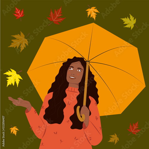 Woman with umbrella. Autumn illustration.