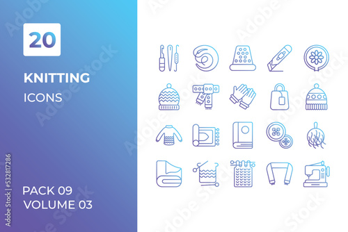 Knitting icons collection. Set vector line with elements for mobile concepts and web apps. Collection modern icons.