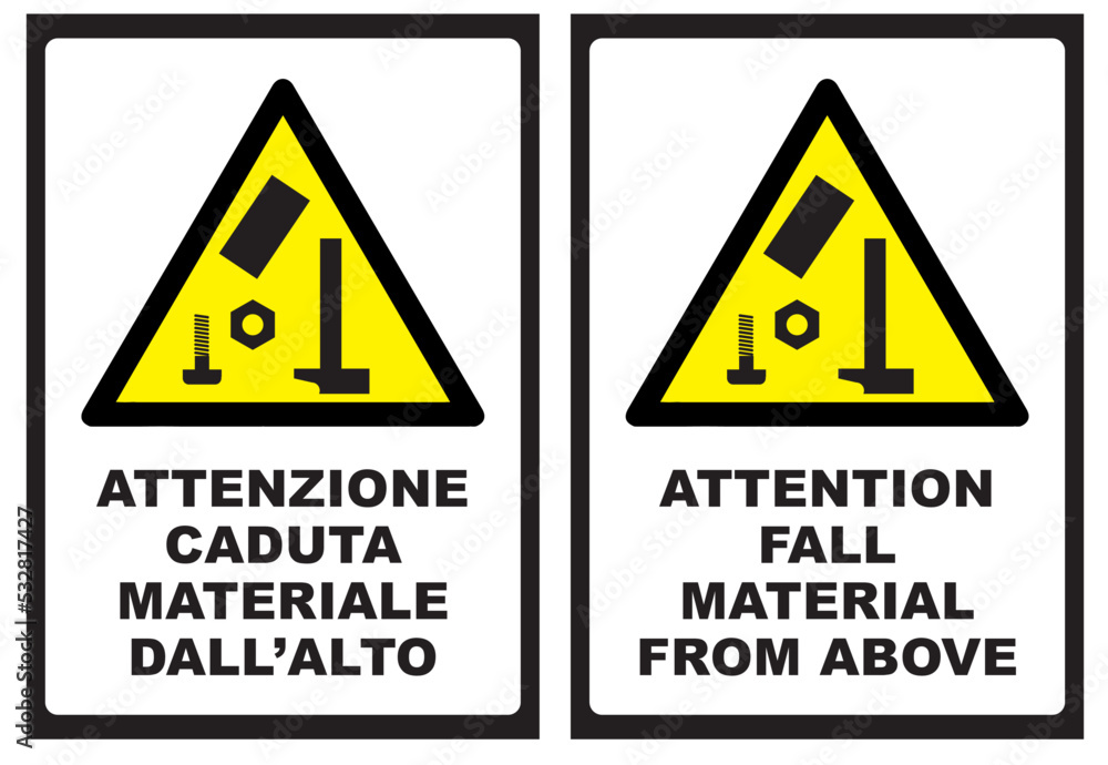 Attenzione caduta materiali dall'alto, cartello, edilizia, cantiere, lavori, strada, avviso, segnaletica, ponteggi, edifici, aziende, cantieri, città, palazzi, opere murarie, architettura Attenzione caduta materiali dall'alto, cartello, edilizia, cantiere, lavori, strada, avviso, segnaletica, ponteggi, edifici, aziende, cantieri, città, palazzi, opere murarie, architettura
