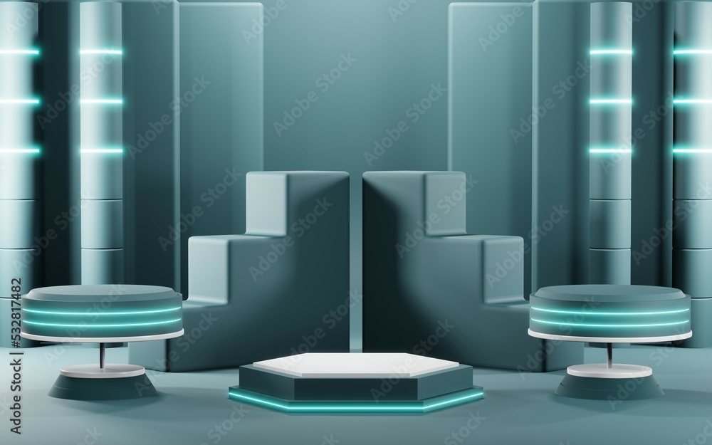 3D render of Podium background in blue tones for displaying cream products. cosmetics 3D render of Podium background in blue tones for displaying cream products. cosmetics