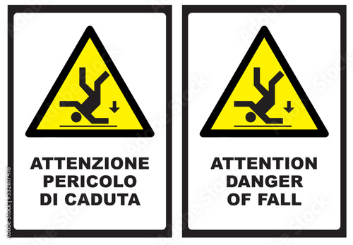 Attenzione pericolo di caduta, cartello, edilizia, cantiere, lavori, strada, avviso, segnaletica, ponteggi, edifici, aziende, cantieri, città, palazzi, opere murarie, architettura